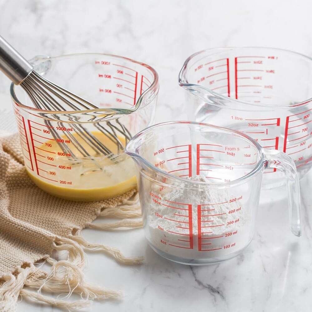 High-end 500 ml (0.5 liter , 2 kop), hærdet glas målebæger klar