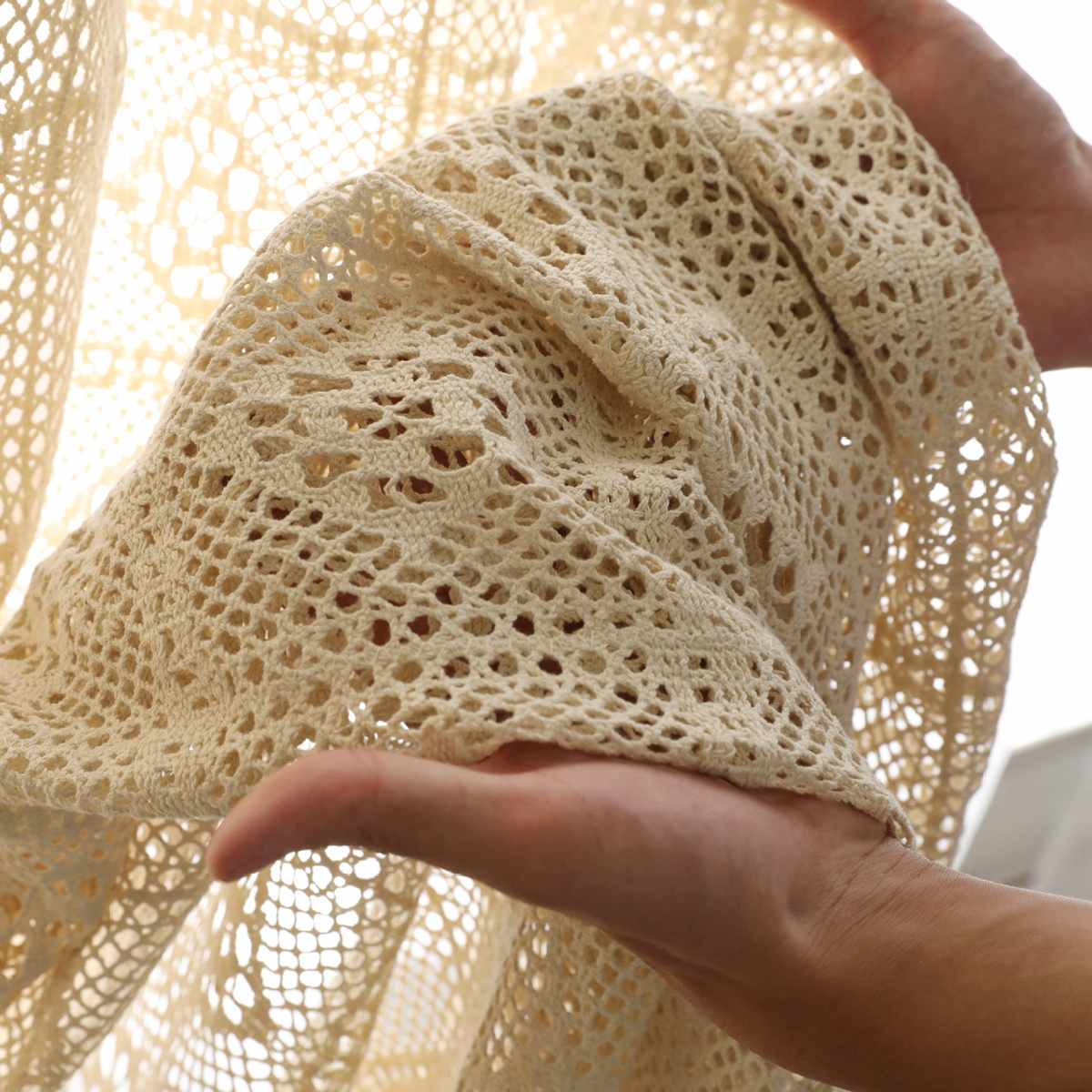 Moderne ajouré dentelle rideaux pour salon Beige/blanc tricot évider fenêtre rideaux pour balcon peut être nappe