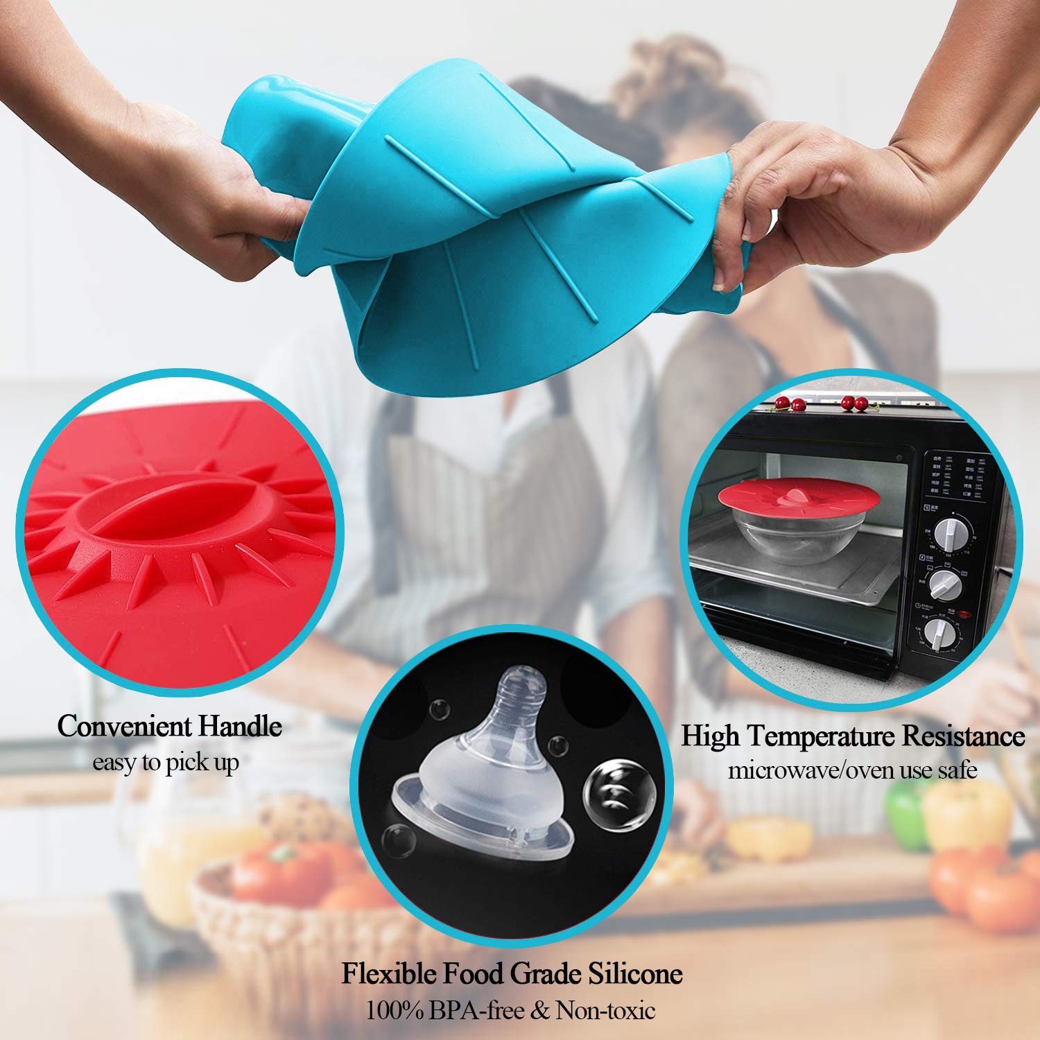 Reusable Silicone Bowl Cover Food Saver Pot Lid Heat Resistant Microwave Cooking Pot Cover Fresh Keeping Cover Kitchen Gadgets