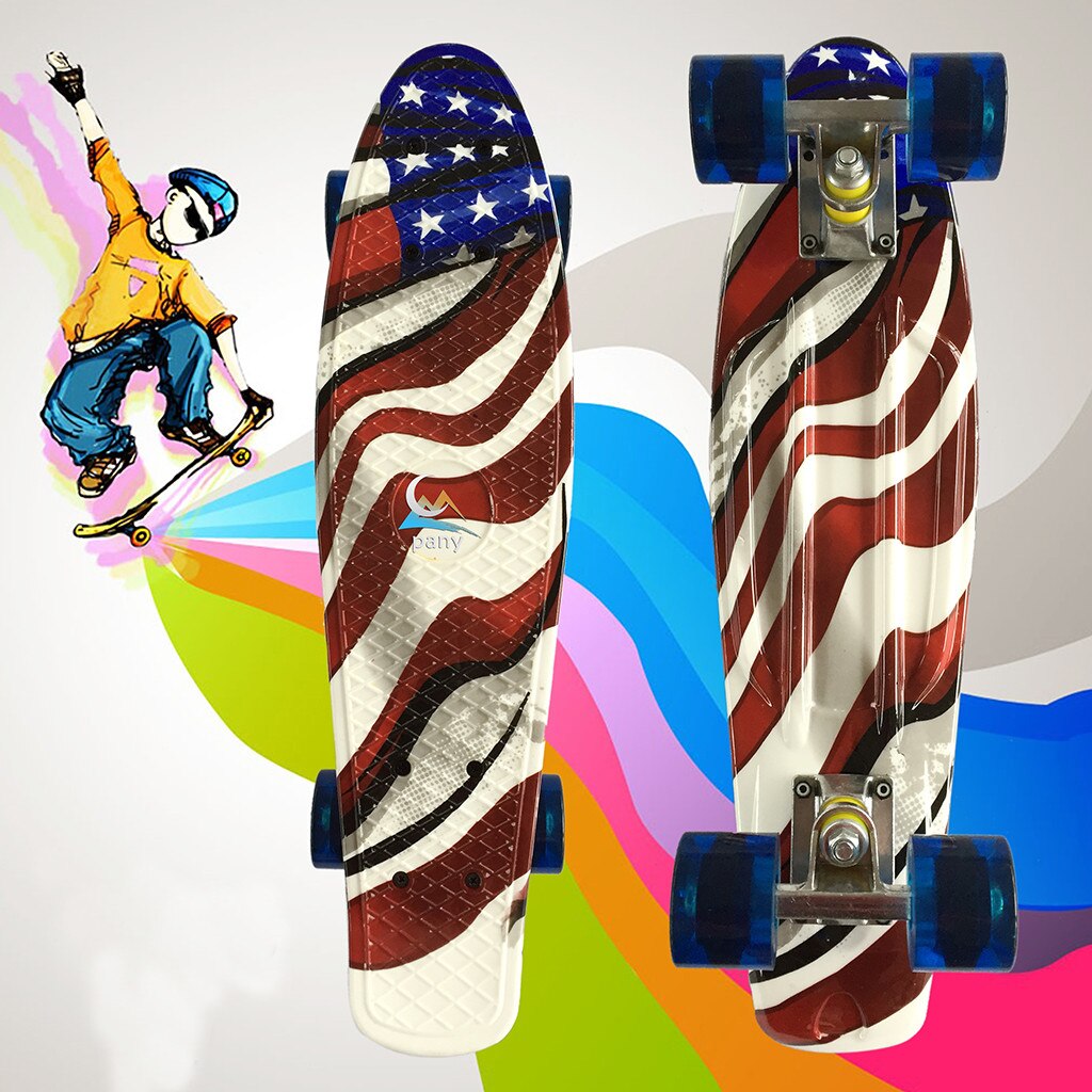 22inch Plastic Mini Cruiser Skateboard Long Board Banana Retro Skate Longboard Graphic Printed Children's Scooter #3: B