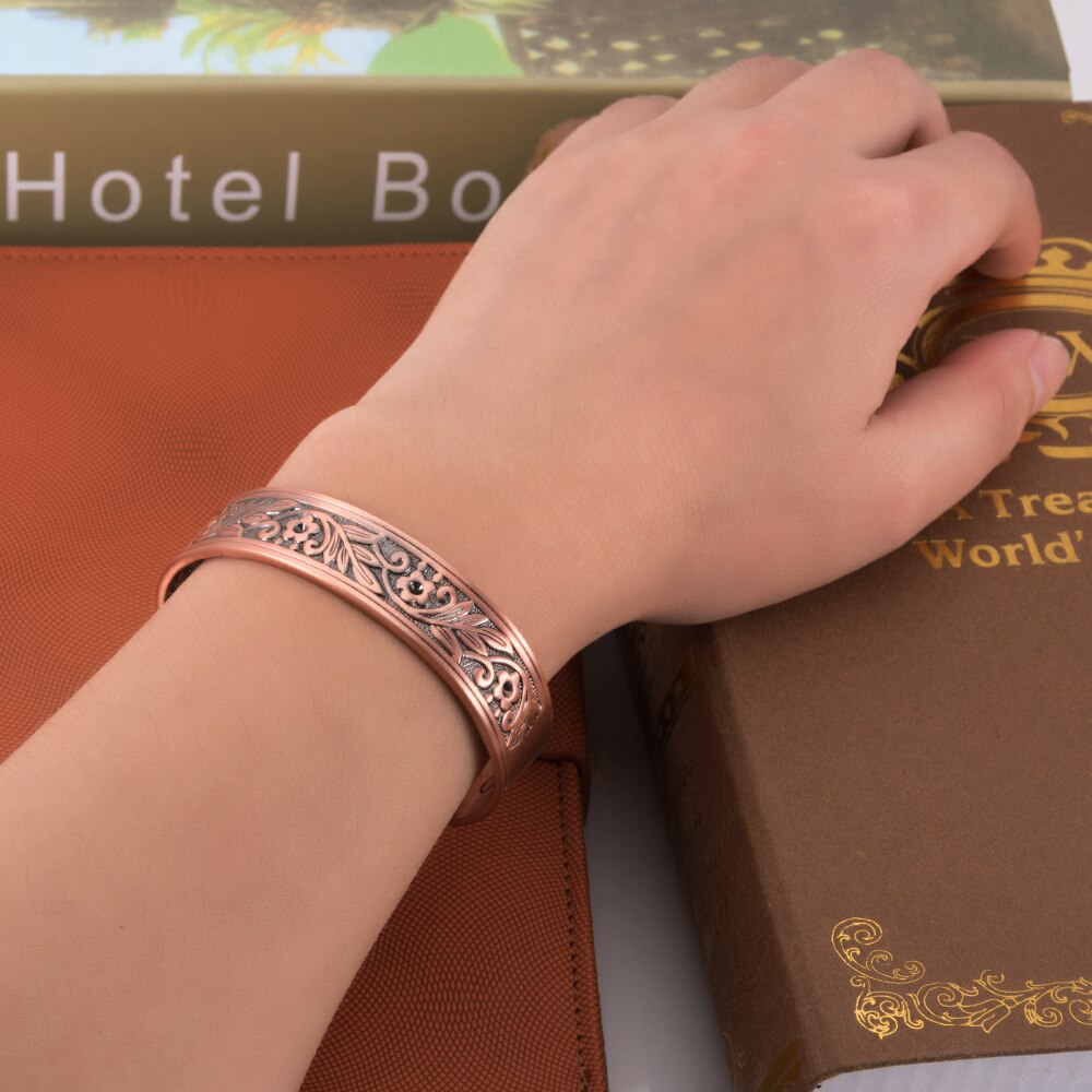 Vinterly magnetisk kobber armbånd menn bred helse energi magnet helse armbånd blomst justerbar mansjett kobber armbånd for kvinner
