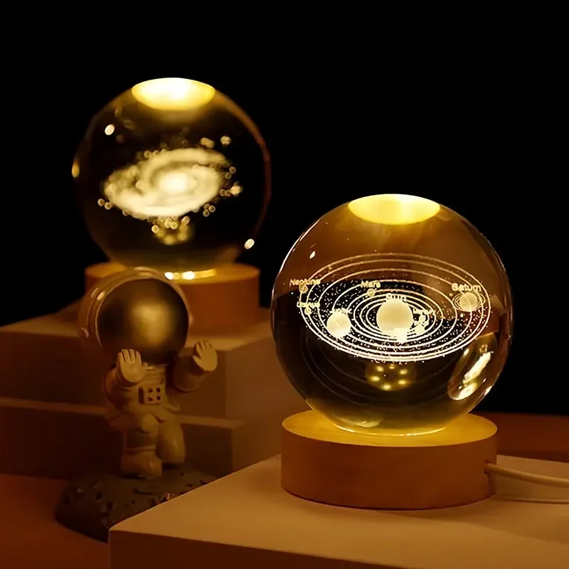 Bola de cristal 3D de 6cm, bola de cristal, Planeta Tierra, Base de madera, sistema Solar, astronomía de galaxia, de cumpleaños, decoración de escritorio para el hogar
