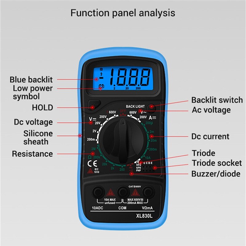 XL830L Multimeter Lcd Digitale Multimetro Ac/Dc Ampèremeter Voltmeter Spanning Tester Meter Backlight Beschermen Met Probe
