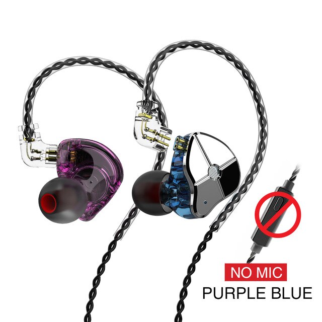 Trn st1 1dd + 1ba fone de ouvido híbrido, de alta fidelidade, monitor dj, para corrida, esporte, cabo destacável, zst es4 v80 v90: purple blue no mic