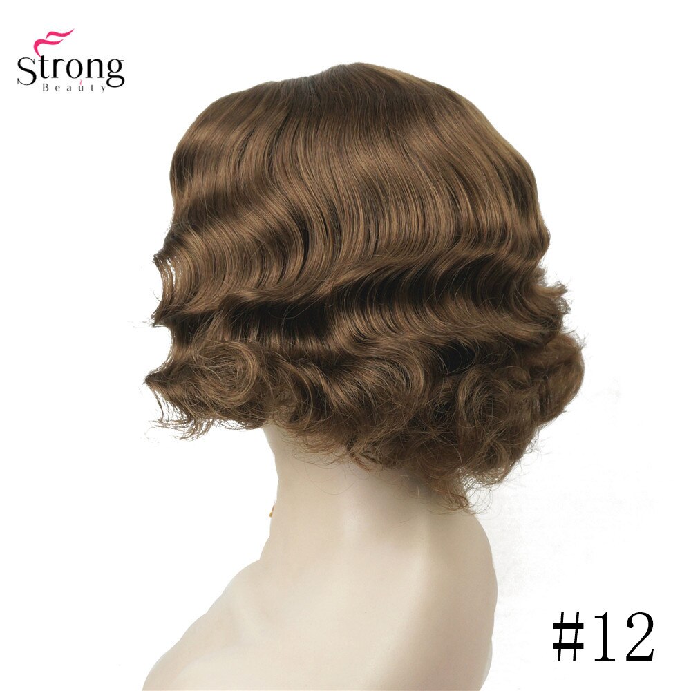 Strongbeauty finger wave frisyrer kort svart hår peruk lockigt syntetiskt: #12