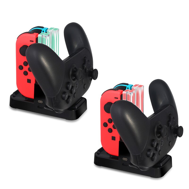 6 in 1 usb-oplaadstation voor nintendo switch met led-indicatie,  to 2 pro-controller-opladers,  or 4 joy-con-opladers
