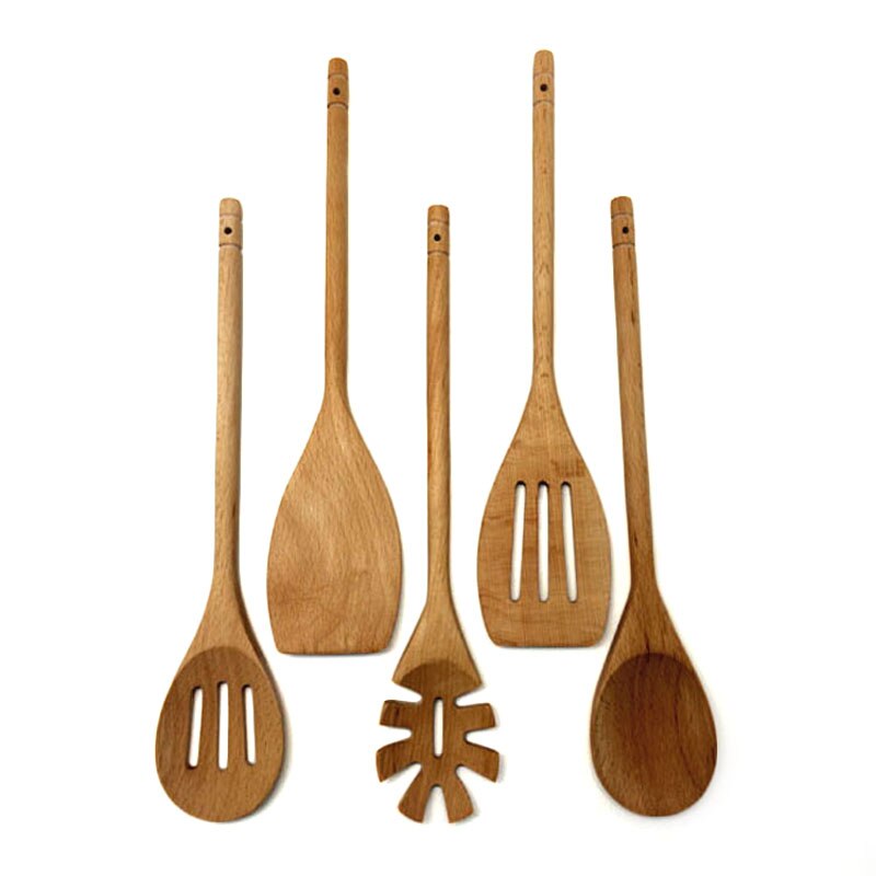 Utensilios de cocina de madera de haya Natural, 30cm, herramientas de cocina, cuchara de madera, pala, servidor de espagueti, ranurado