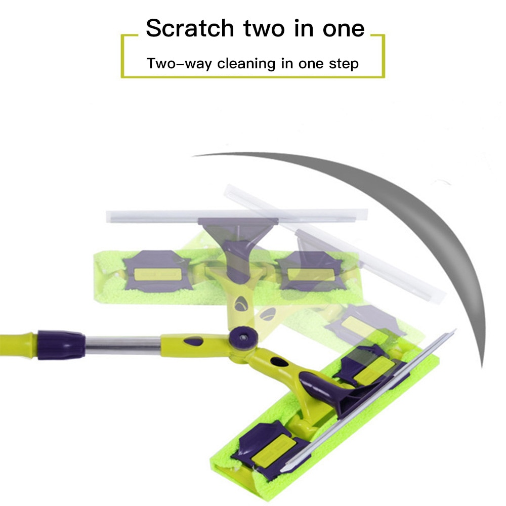 Rotating Head Glass Cleaning Mop Telescopic High-rise Windows Cleaner Silicone Scratch Strip Long Handle Fiber Window Scrubbe