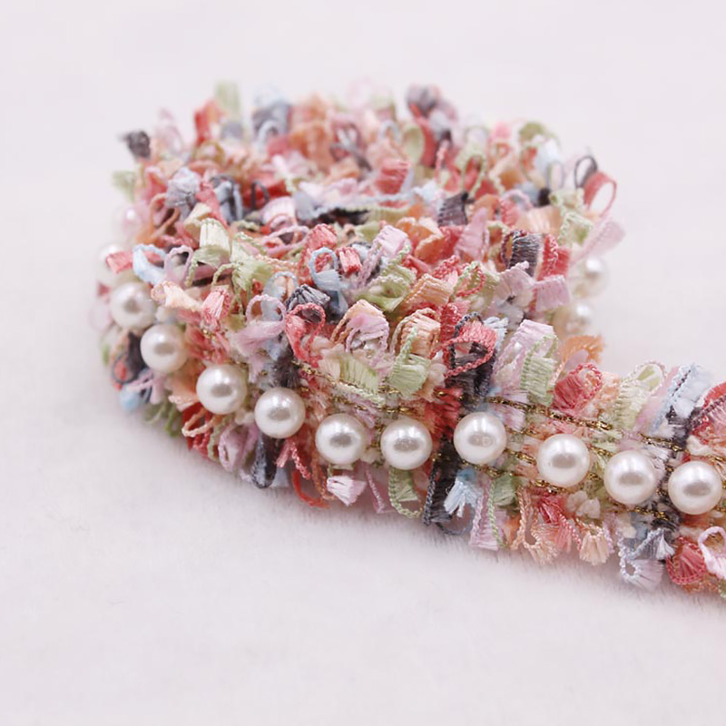 Polyester imitatie parel kralen kant lint gevlochten afwerking kleding benodigdheden huis textiel kleding versiering 2cm breed: 5