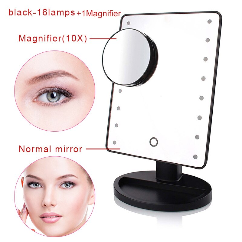 Intelligent Adjustable Brightness 16 Lamps/22 Lamps LED Illuminated 10x Makeup Mirror wyt77: 13