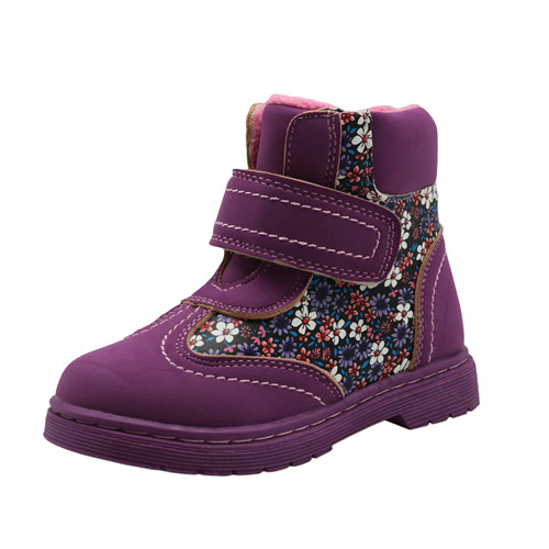 Apakowa Winter Herbst Mädchen Stiefel Blumen- freundlicher Schuhe Warme Kurze Plüsch bequem freundlicher Pu Leder Martin Stiefel für Kleinkind mädchen: Violett / 11