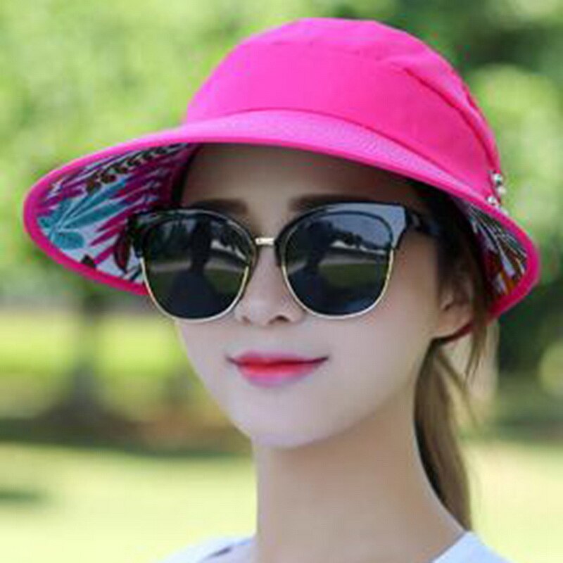 Dihope-sombreros para el sol y la playa para mujer, visera de perla empaquetable, sombrero con cabeza grande, gorro femenino de ala ancha, protección UV, novedad de verano