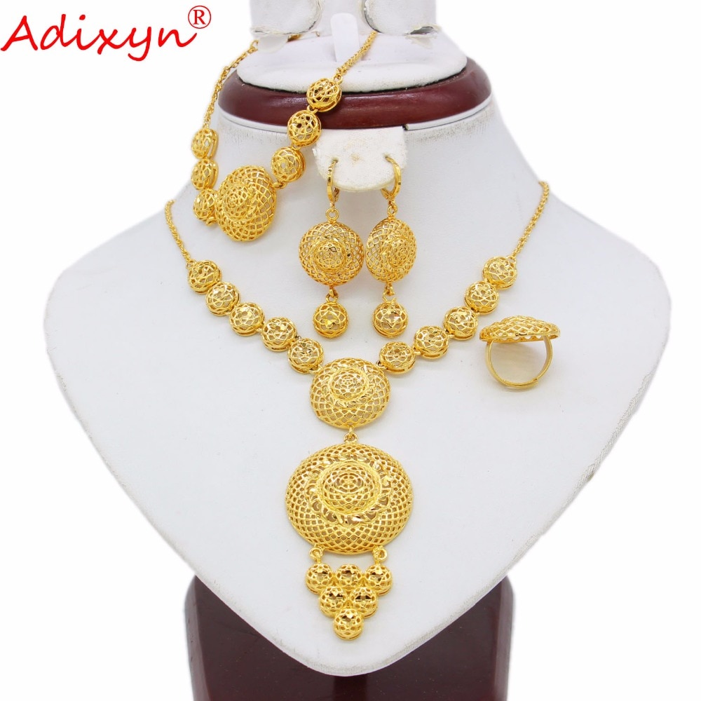 Adixyn éthiopien ensemble de bijoux rond couleur or collier/boucle d'oreille/Bracelet/anneau africain/érythrée/inde femmes N05083