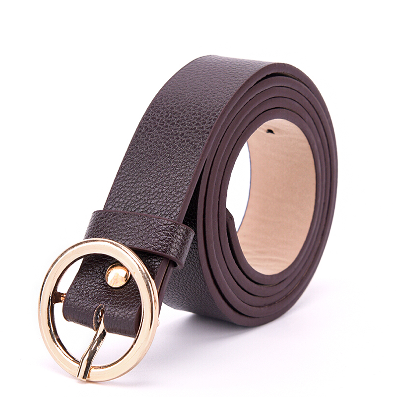 Round Metal Circle Belt Female PU Leather Waist Belts For Women Jeans Pants Black White: Coffee