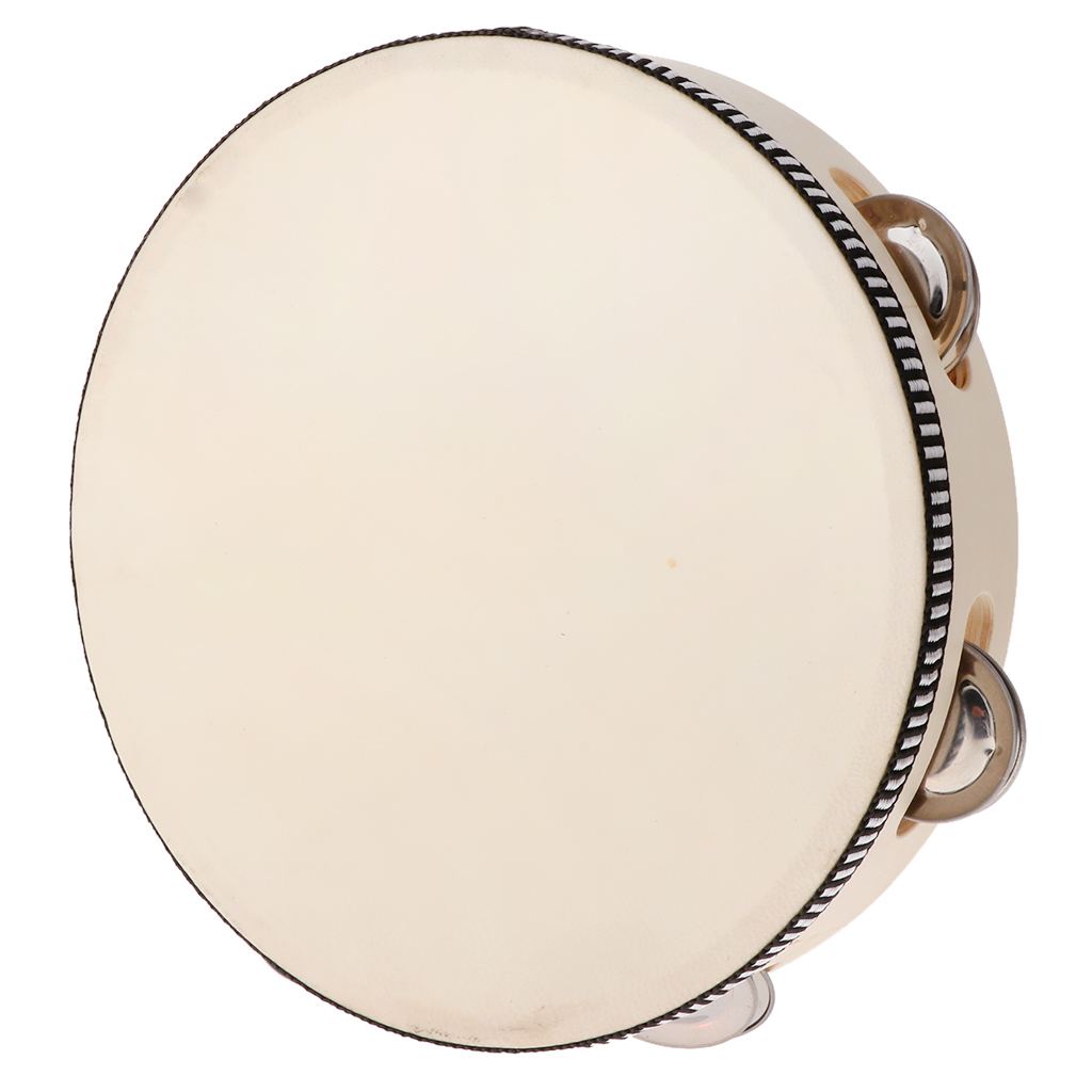 Tambor de pandereta de mano con Jingles de Metal instrumentos musicales de juguete de percusión para la danza de la Iglesia (8 pulgadas)