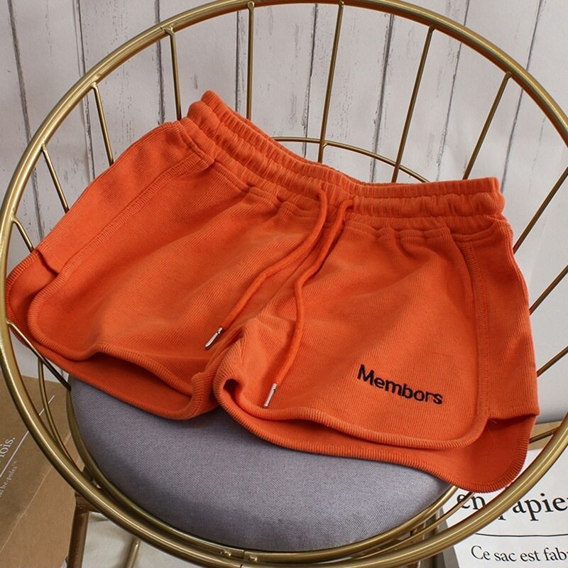 Sommershorts kvinder dame elastiktalje korte bukser pige afslappet bomuldsshorts ensfarvede hjemmeshorts til kvinder: Orange shorts / L