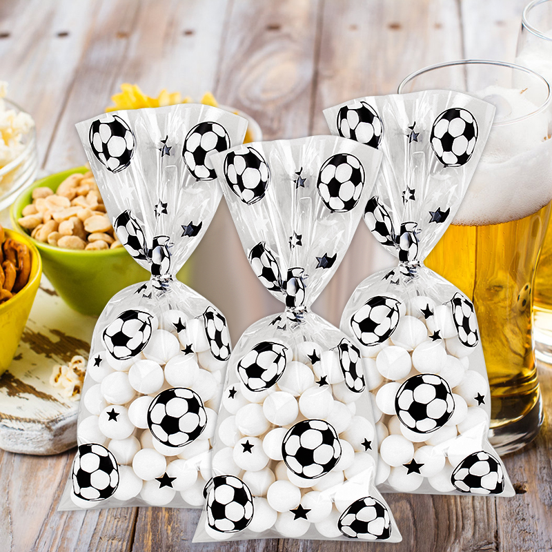 25/50 stuks Voetbal Snoep Zakken Kinderen Jongens Verjaardag Sport Voetbal Themafeest Plastic Cookie Geschenkverpakking Zakken Decoratie Supply