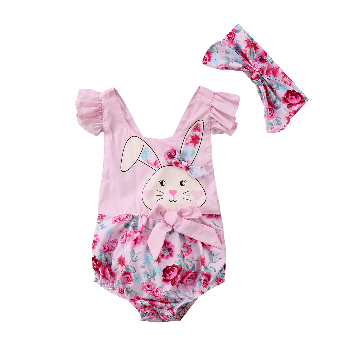 0 to 2y nyfødte baby piger print kanin patchwork blonde strandtøj jumpsuit bodysuit sportstøj spædbørn +venda outfit sæt