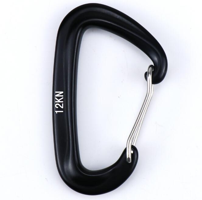 Climbing Carabiner D Shape Mountaineering Buckle Hook 12KN Safety Lock Outdoor Climbing Equipment Accessory GYH: Black