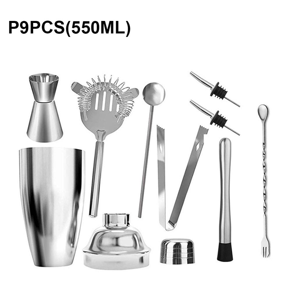 550ML/750ML Stainless steel shaker set tools Stainless steel 304 high-end 9 pieces cocktail shakers set