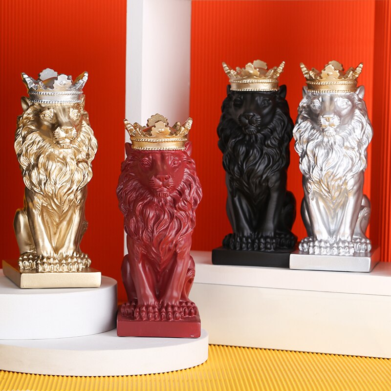 Modern Crown Lion Sculpture Nordic Resin Male Lion Statues Home Office Bar Decoration Art Abstract Animal Ornaments Decor