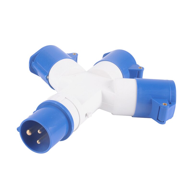 Industrial Plug - 16A 220-250V - 4 Outlets - IP44 Waterproof - Blue