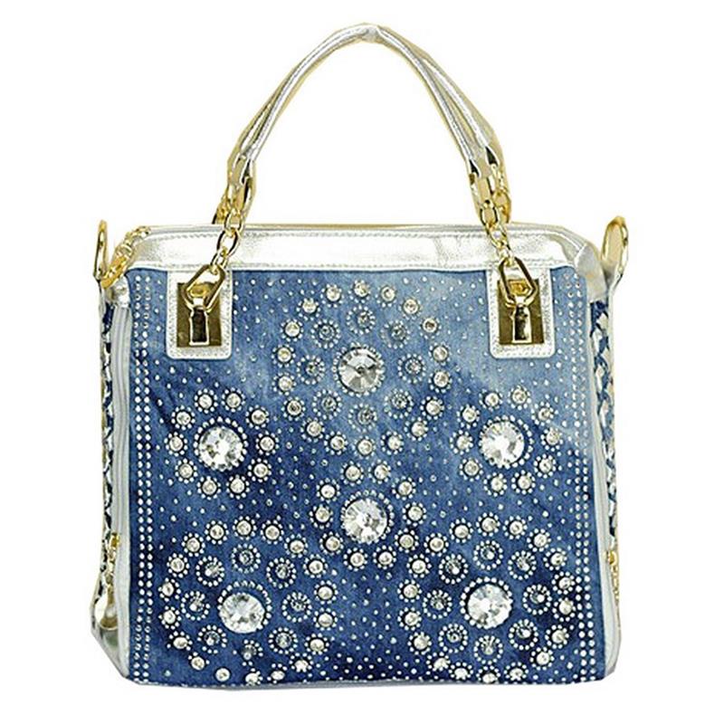 Bageek Womens Handbag Casual Weave Rhinestone Top Handle Bag Crossbody Shoulder Bag For Women Ladies: Silver