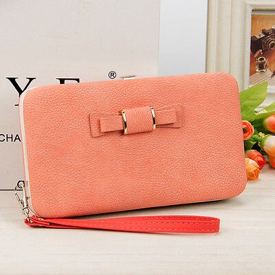 Kvinder bowknot pung lang pung telefon kortholder clutch stor kapacitet lomme kvindelige solid pu tegnebøger: C