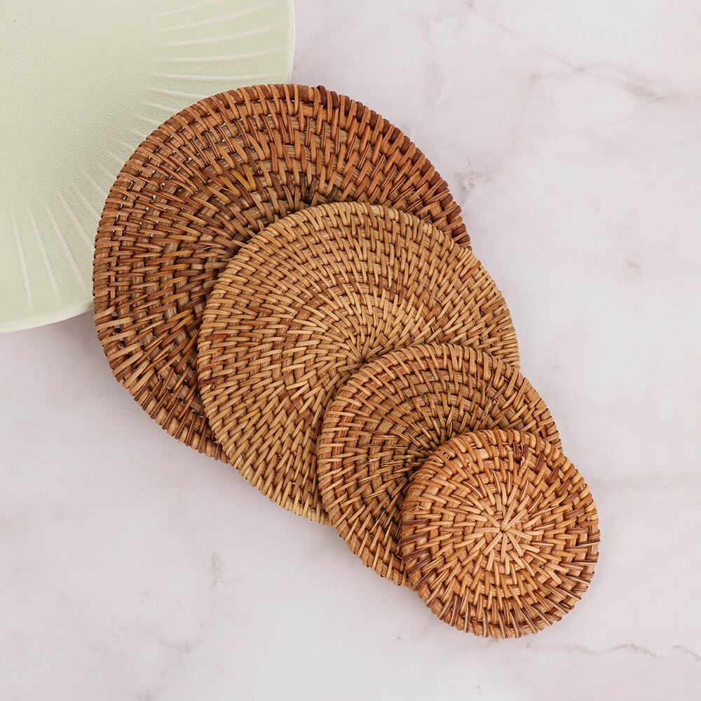 1 Pc Natuurlijke Rotan Onderzetters Placemats Keuken Placemats Ronde Isolatie Kom Pad Tafel Padding Cup Mat Handgemaakte Rotan Coaster