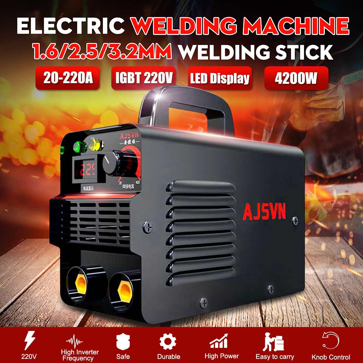 220V Adjustable 20A-225A 4200W Handheld IGBT Inverter Arc welding machine Digital Display Mini Portable Welding Tool