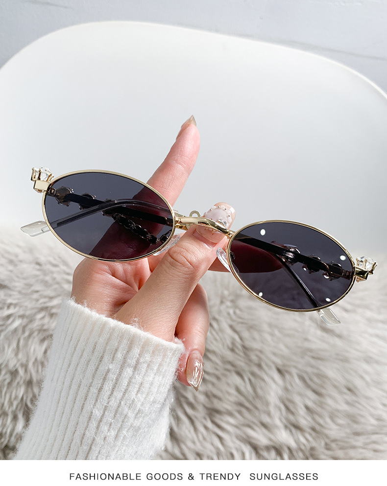 Óculos de sol diamante para mulheres, armação pequena, óculos de sol vintage, marca designer sunglass óculos strass, uv400, nova moda: Preto