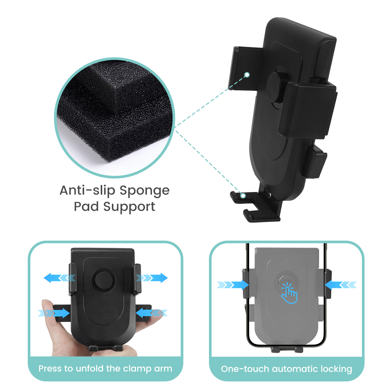 1 PC kinderwagen telefoonhouder, winkelwagen telefoonhouder - geschikt voor stuur - bediening met één hand om aan/uit-telefoon aan te trekken - 360 De