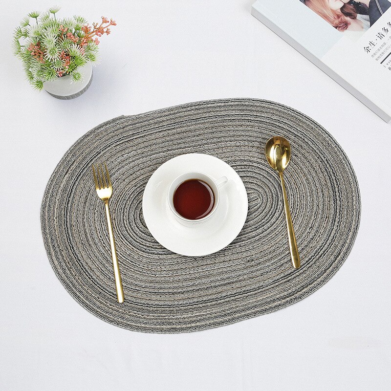 Inyahome Round Oval Placemats for Dining Table Set of 6 Farmhouse Dining Table Outdoor Placemat for Patio Table Boho Kitchen Acc: CO grey / 35x50cm 1pcs