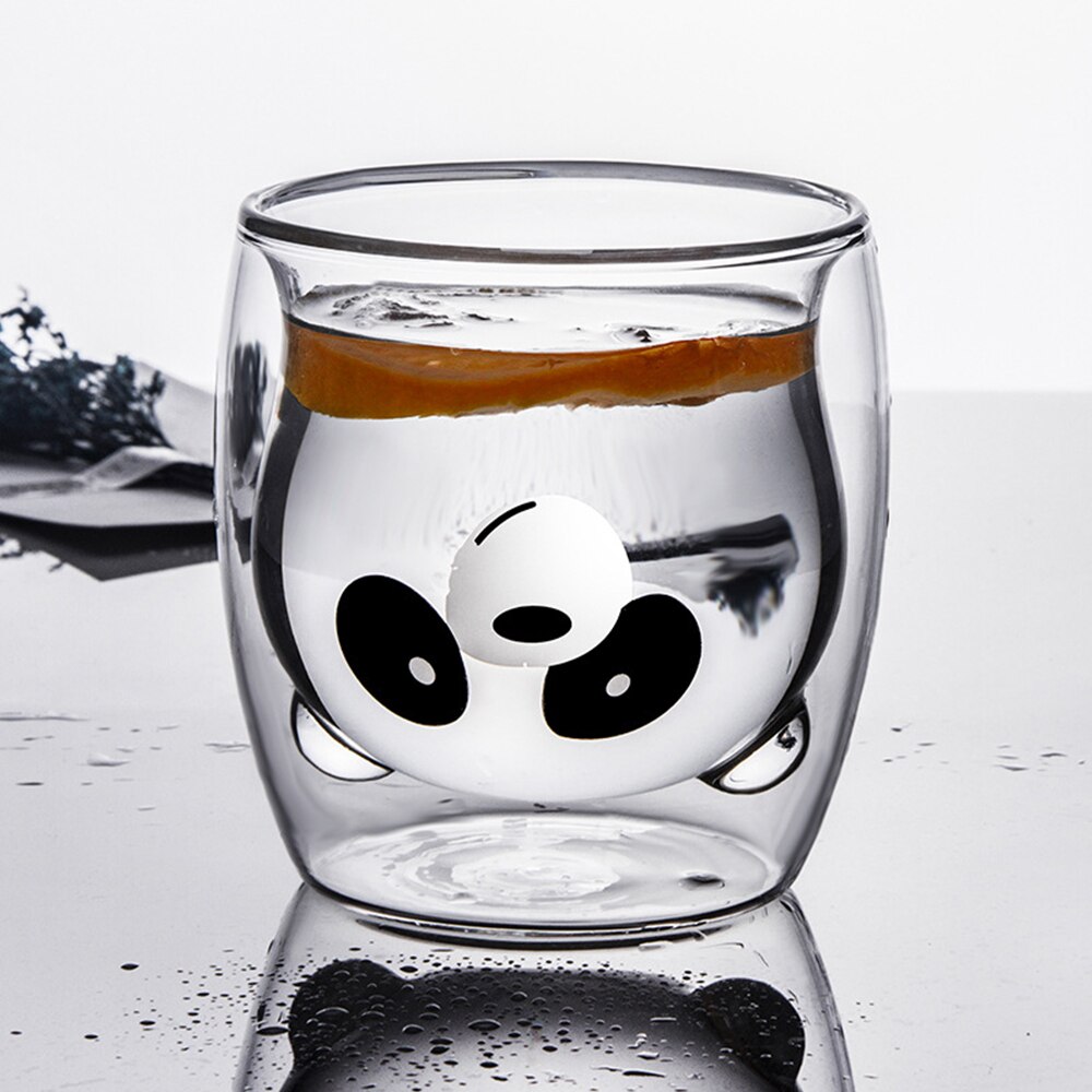 3D 2-Tier Double Wall Glass Cup Coffee Mug Panda Shiba Inu Water Bottle Heat-Resistant Tea Cup Milk Lemon Juice Cup Drinkware