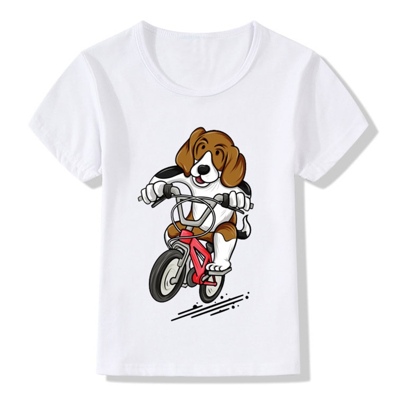 2019 Beagle Rider Print T-Shirt per bambini Summer Boys and Girls Clothes Cute Dog Corgi Kids top Baby Camiseta T-Shirt,ooo2076