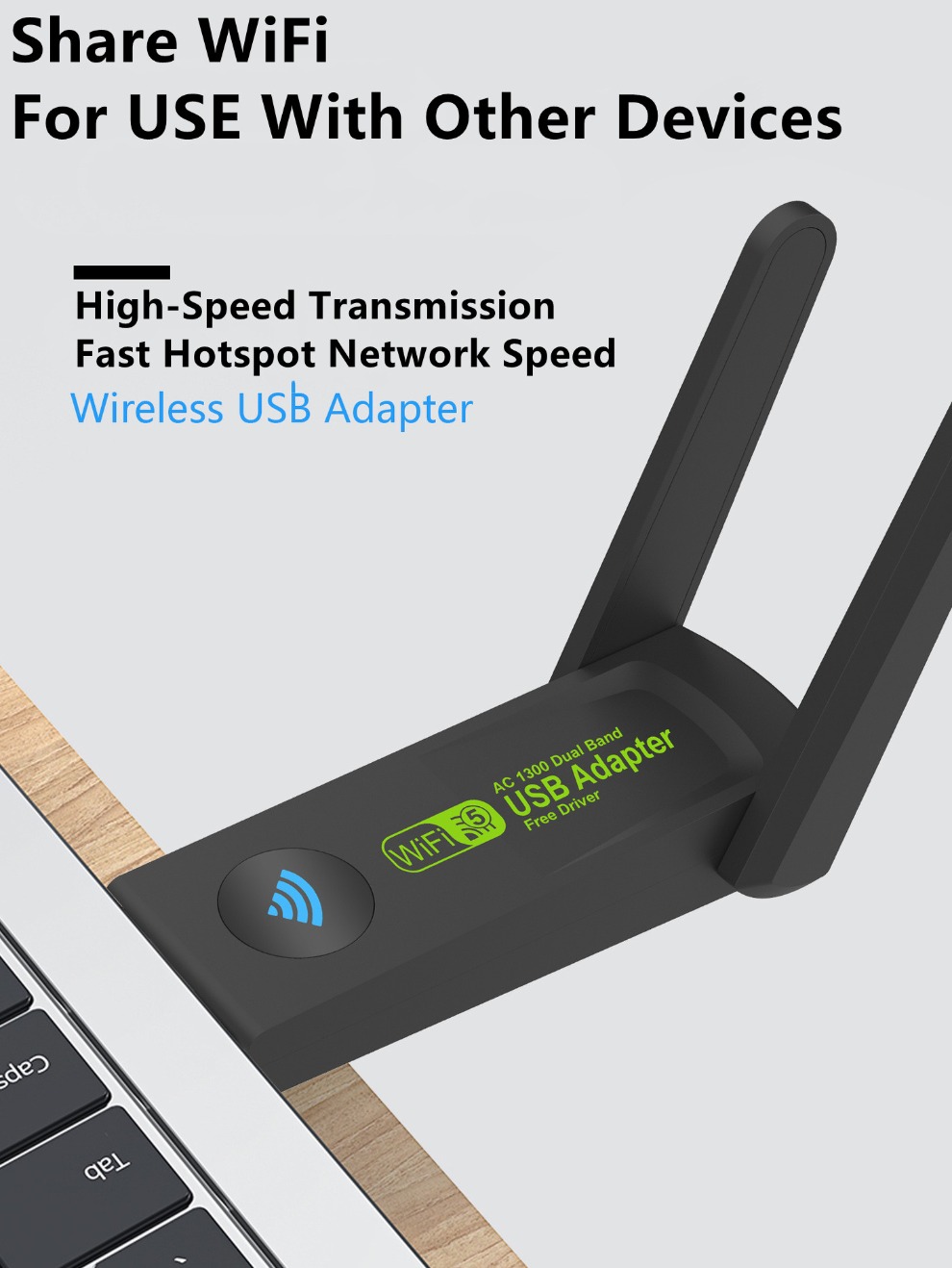 Lcckaa 1300 MBit/s USB-WLAN-Adapter ac1300 Dualband 2,4 GHz 5GHz WLAN mit Antenne 802,11 b/n/g/AC Computer PC-Netzwerk karten empfänger