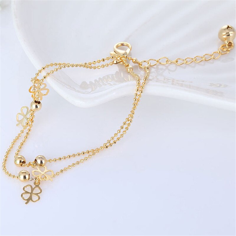 Anklets Gold Color Fortunate Four Leaf Clover Pendant Chain Anklet For Women Anklet/Girl Christmas