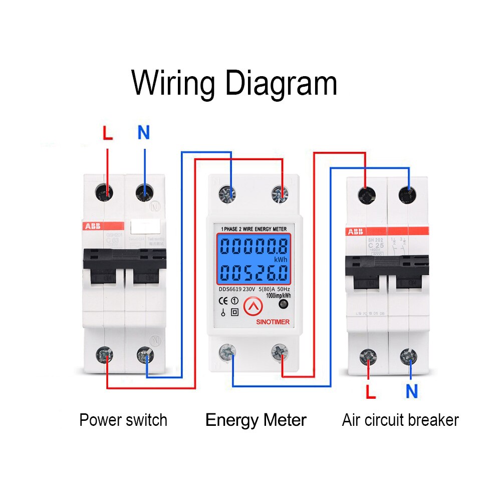 230V 80A Home Usage Single Phase LCD Backlight Wattmeter DIN Rail Power Consumption Meter Voltage Amp meter with Reset Function