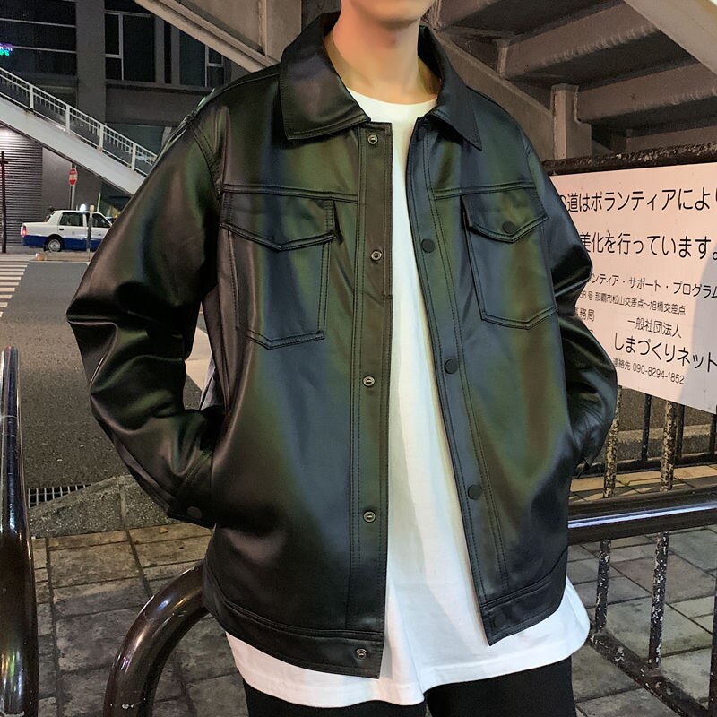 Iefb herreklær vår svart myk fuskeskinn jakke herre streetwear jakke svart oversize streetwear lommer klær