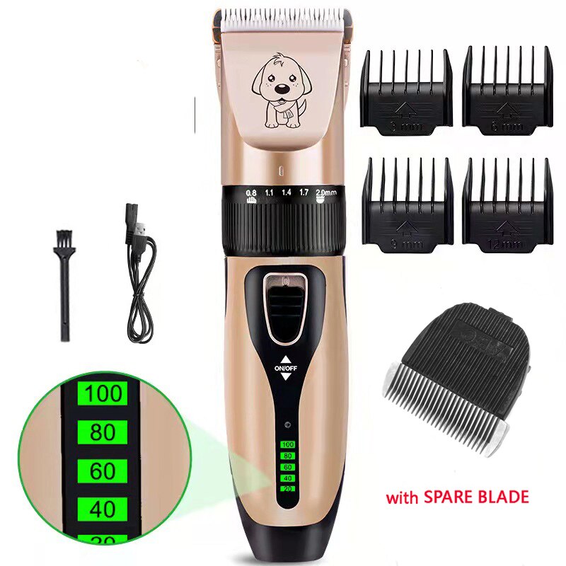 Pet Dog Hair Trimmer Animal Grooming Clippers Electrical Dog Hair Cutter Cat Hair Remover USB Rechargeable Pet Haircut Machine: B with Spare Blade