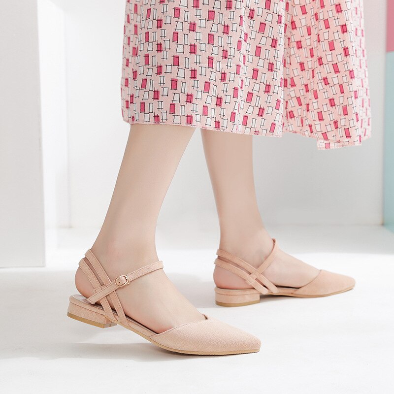 Biurowa, damska obuwie letnie zamknięte Toe sandały damskie pasek z klamrą wąskie paski Sandalias Mujer Slingback sandały na płaskim obcasie rozmiar 41/42