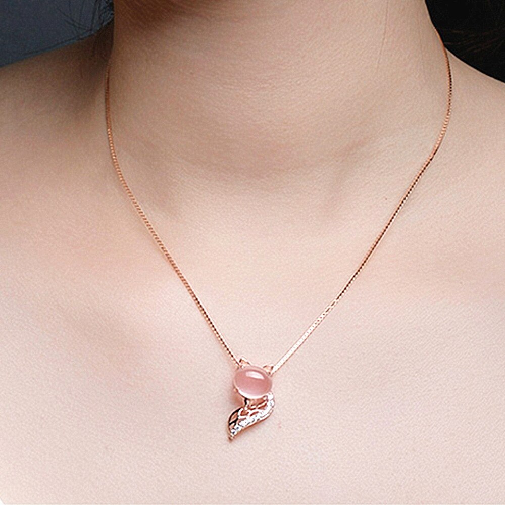 Leuke Fox Roze Kristallen Zirkoon Diamanten Edelstenen Hanger Kettingen Voor Vrouwen Rose Goud Kleur Sieraden Bijoux Choker