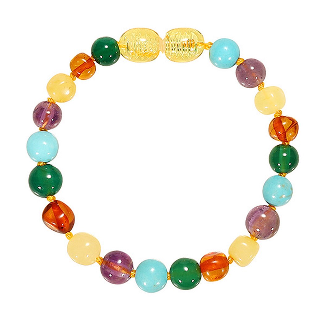 Kids Baltische Retro Kleurrijke Natural Amber Stone Kralen Armband Ketting Handgemaakte Sieraden