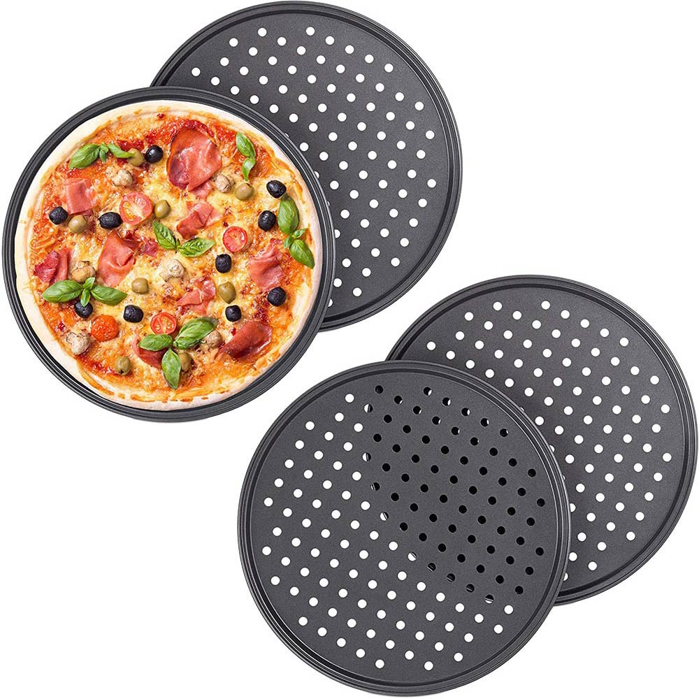 32Cm Carbon Staal Non-stick Pizza Stenen Pizza Pan Pizza Bakken Pan Tray Mesh Lade Plaat Gerechten Bakvormen bakken Tools