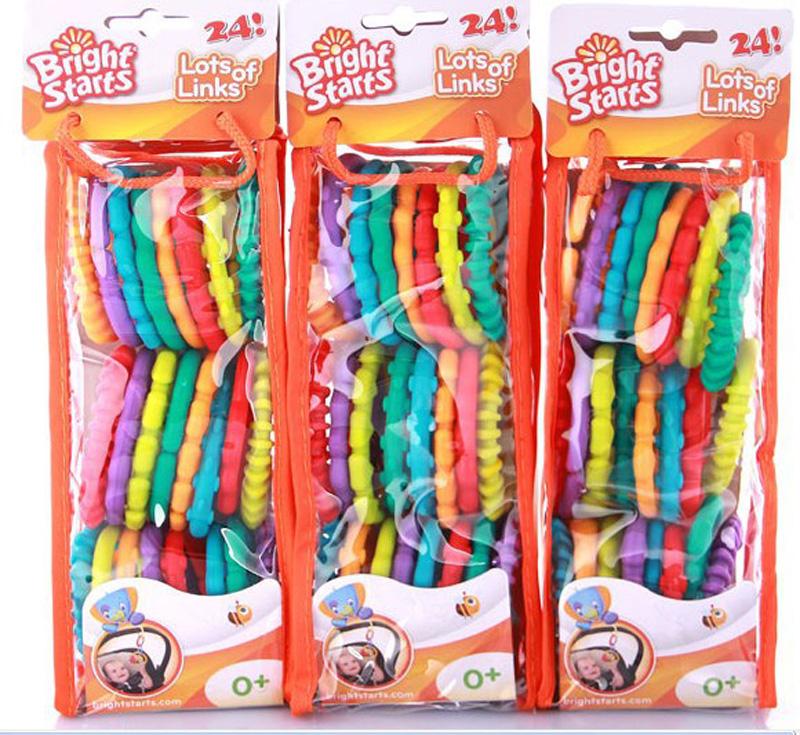 24 stks baby bijtring speelgoed rammelaar kleurrijke rainbow ringen crib bed wandelwagen opknoping decoratie toys cadeau voor kinderen baby