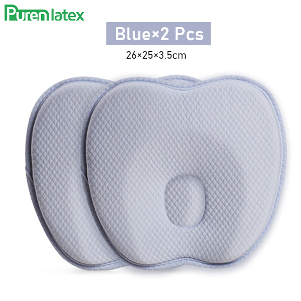 Purenlatex Newborn Baby Head Shaping Pillow 0-12 Months Memory Foam Preventing Flat Head Syndrome(Plagiocephaly) Neck Support: Blue 2 Pcs