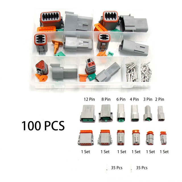 250pcs Waterproof Wire Connector Kit 2P 3P 4P 6P 8P 12P Automotive Sealed Plug With Pins Box for Car Truck Connecting Terminal: Gray 100pcs