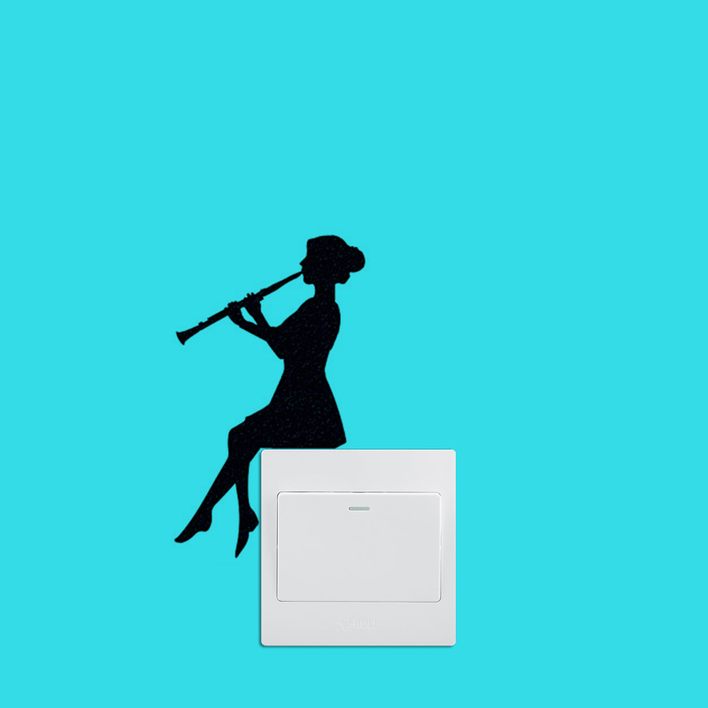 KUCADA girl switch panel sticker for home decoration removable wall sticker wallpaper diy black mural decor WP1888