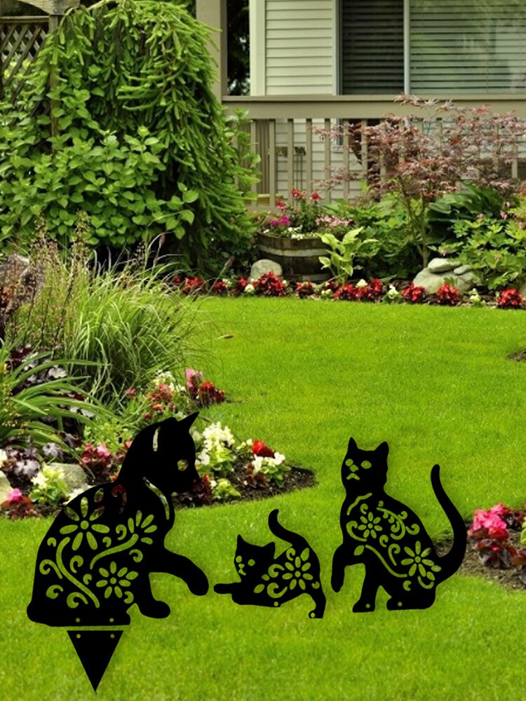 Garden Iron Cat Garden Decoration Metal Cat Garden Art Stakes Black Cat Silhouette Yard Decoration Repel Rodents Birds Rabbits