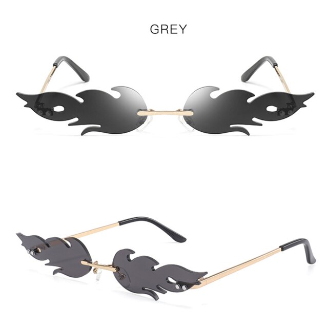 Rimless Wave Sunglasses Fire Flame Sunglasses Streetwear Car Driving Glasses Trending Narrow UV 400 Eyewear: 5